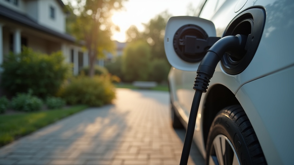 Home EV charger cable connected to a plug-in hybrid vehicle charging port