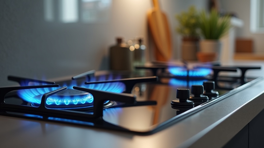 Gas cooktop flame beside an electric induction cooktop illustrating electric vs gas appliances