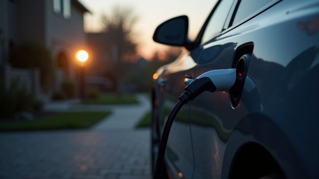 EV charging cable connected to a car during Level 2 home charging session