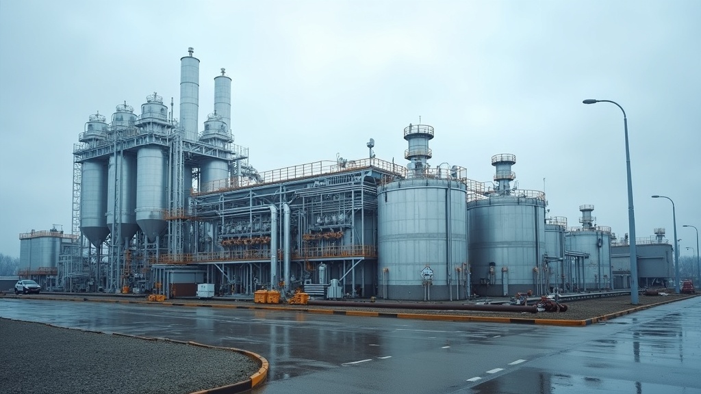 Industrial facility representing green hydrogen vs blue hydrogen production infrastructure
