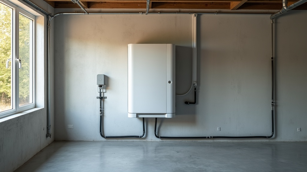 Home battery storage unit mounted on a garage wall showing different battery chemistry options