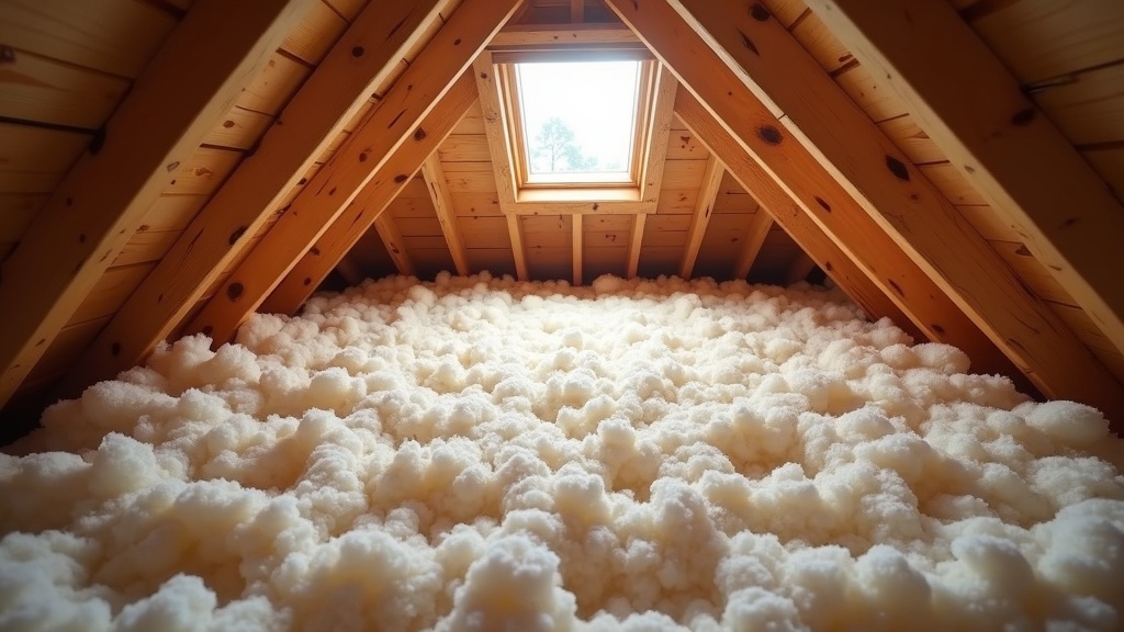 Attic insulation laid between joists showing how home insulation cuts energy use