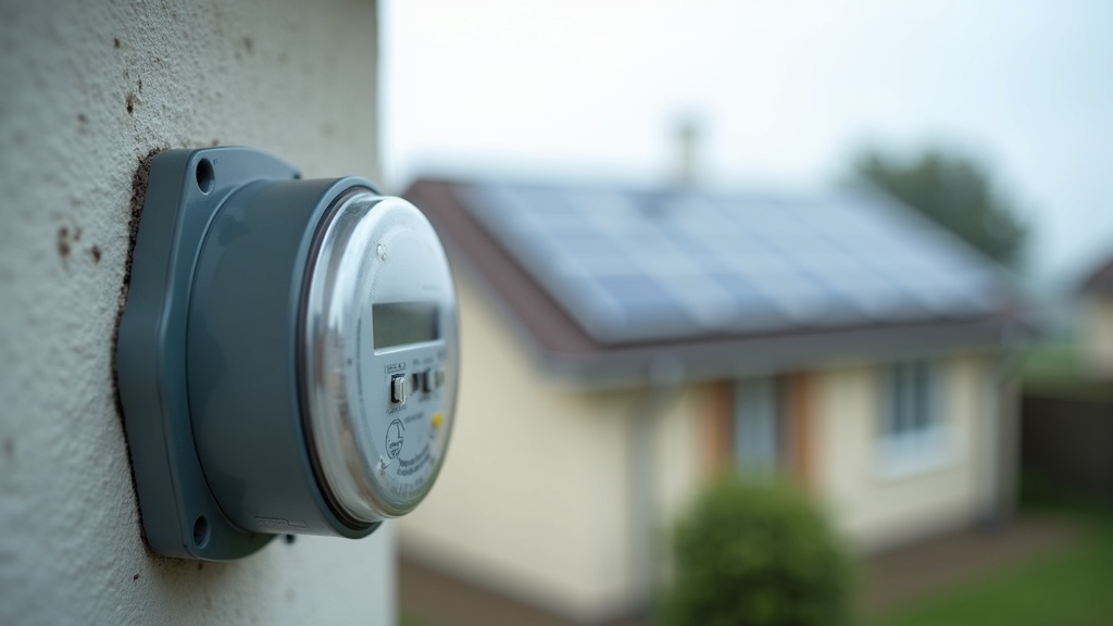 Utility electric meter used to measure net metering on a home with rooftop solar panels