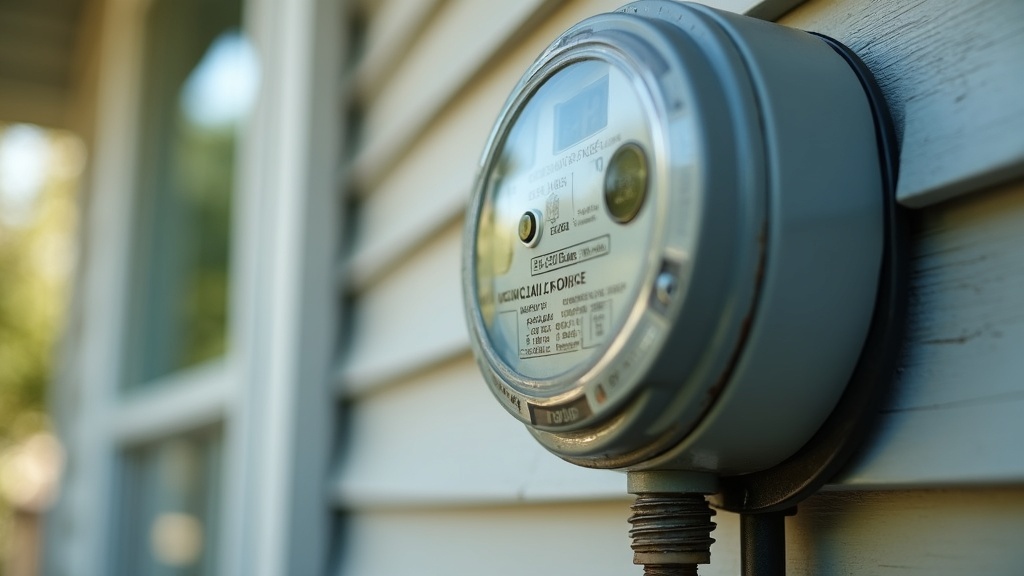 Home energy bill utility meter on the exterior wall of a house