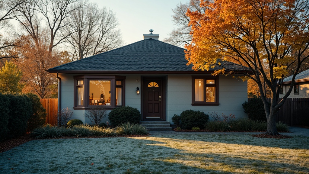 Frost-covered suburban home exterior showing storm windows as part of weatherproofing your home for winter