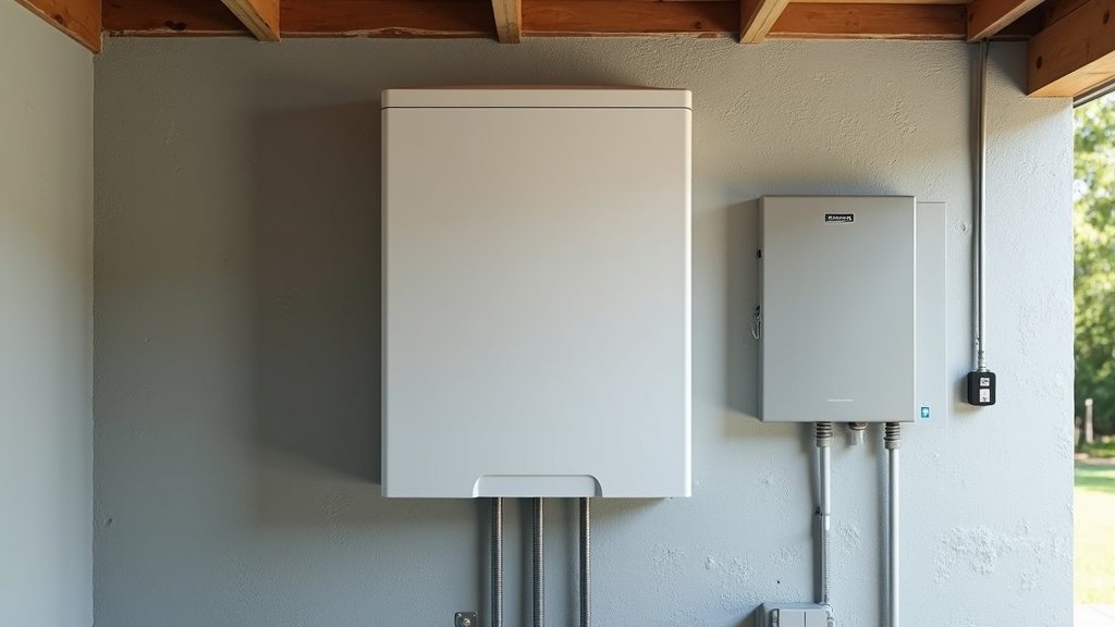 Home battery storage unit installed near an electrical panel as part of a clean-energy upgrade