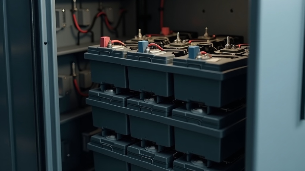 Interior view of stacked battery modules illustrating home battery chemistry differences