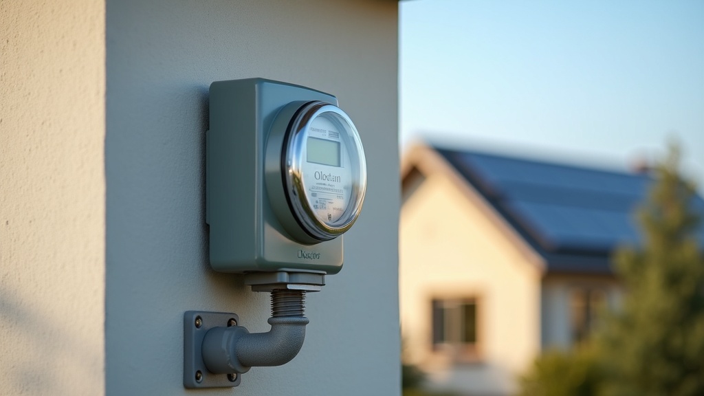 Utility meter on a home exterior connected to a rooftop solar installation, representing incentive program metering