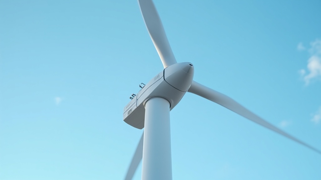 Close-up view of a wind turbine nacelle and blade where mechanical energy converts to electricity