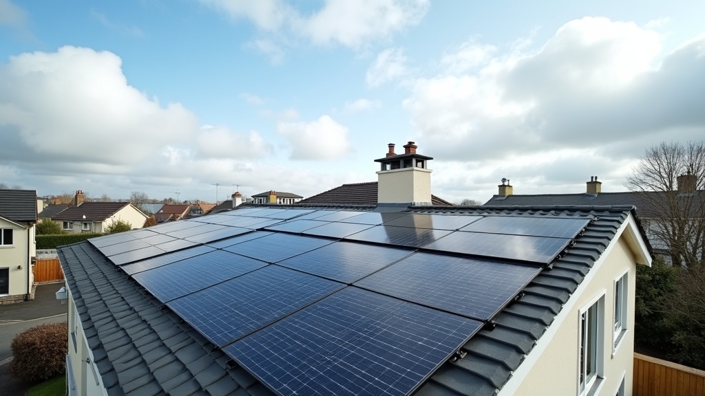 Rooftop solar panel array on a suburban home connected to the utility grid under net metering