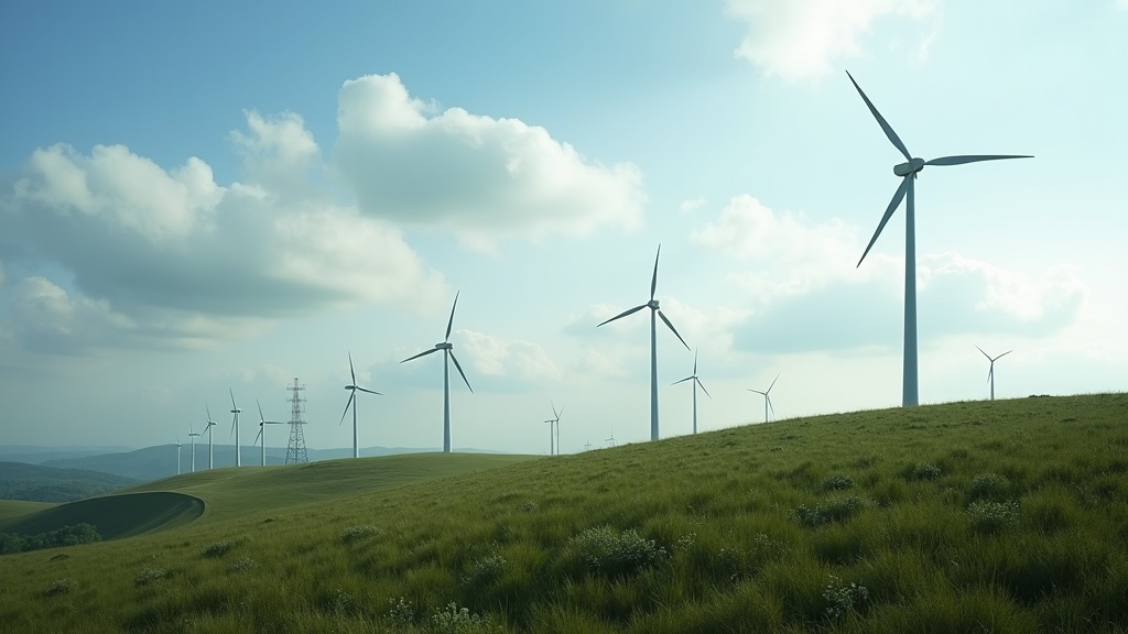 Onshore wind turbines on a hillside representing land-based wind energy generation