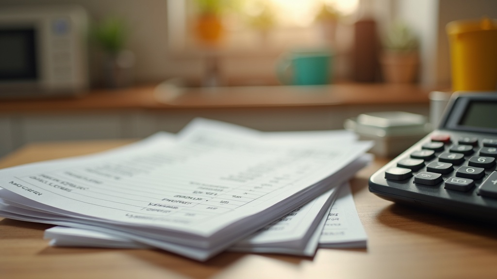 Household reviewing paper utility bills to understand home energy bill charges