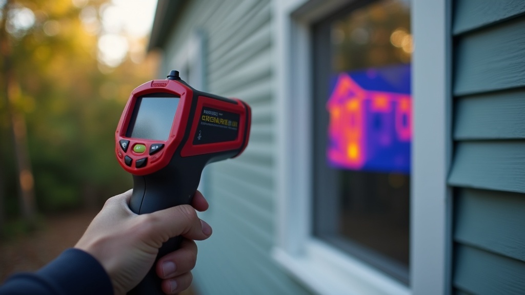 Infrared thermal camera used during a home energy audit to check for insulation gaps
