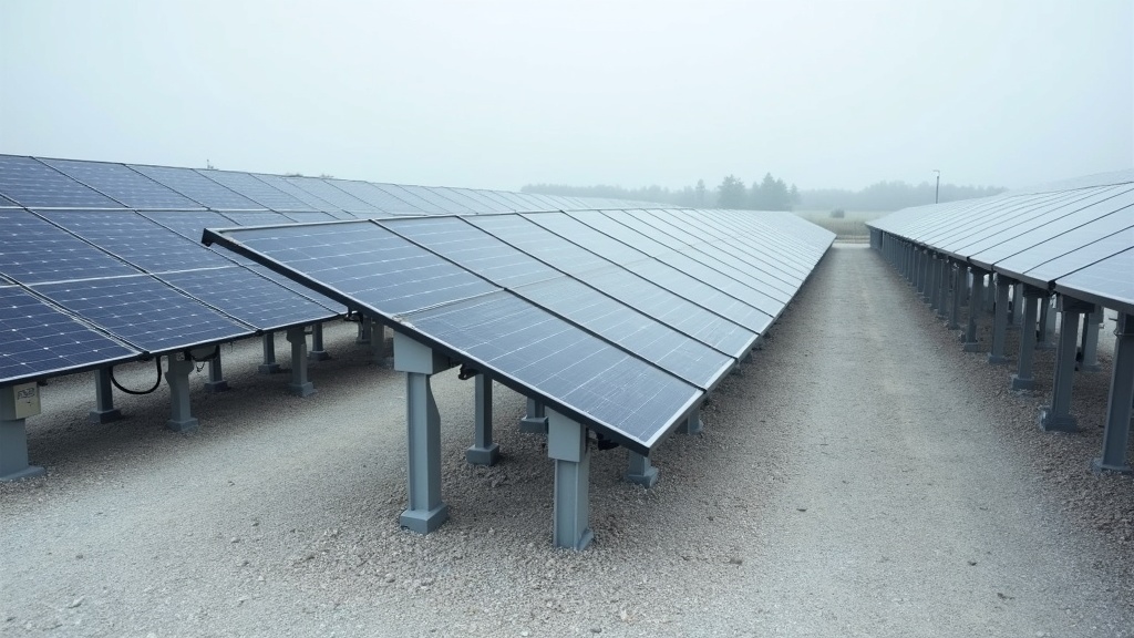 Ground-mounted bifacial solar panels tilted above light gravel to capture reflected light on their underside