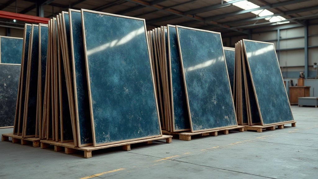 Stacked decommissioned solar panels ready for solar panel recycling at an industrial facility