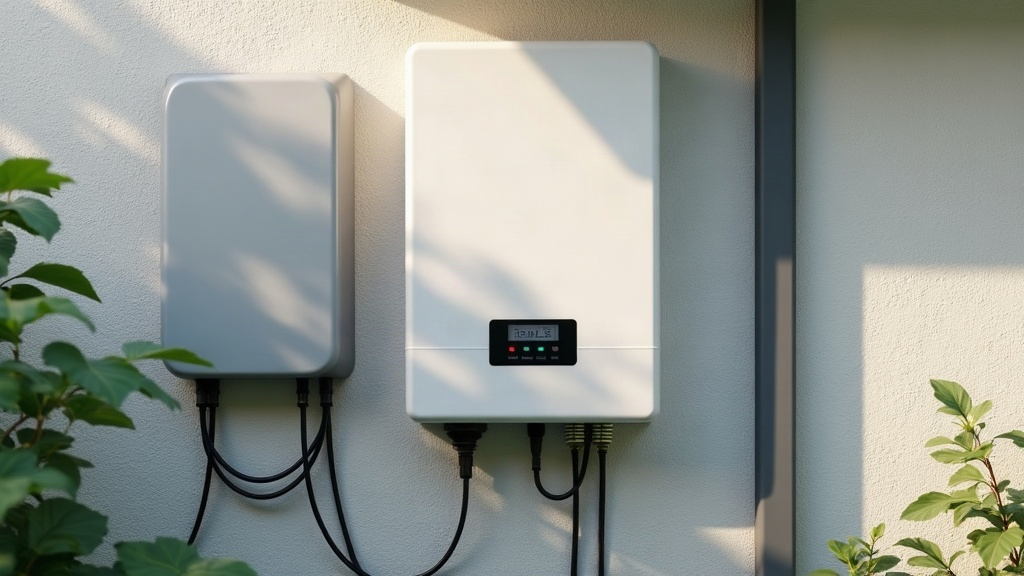 Solar inverter mounted on a home exterior wall near a utility meter, illustrating string inverters vs microinverters